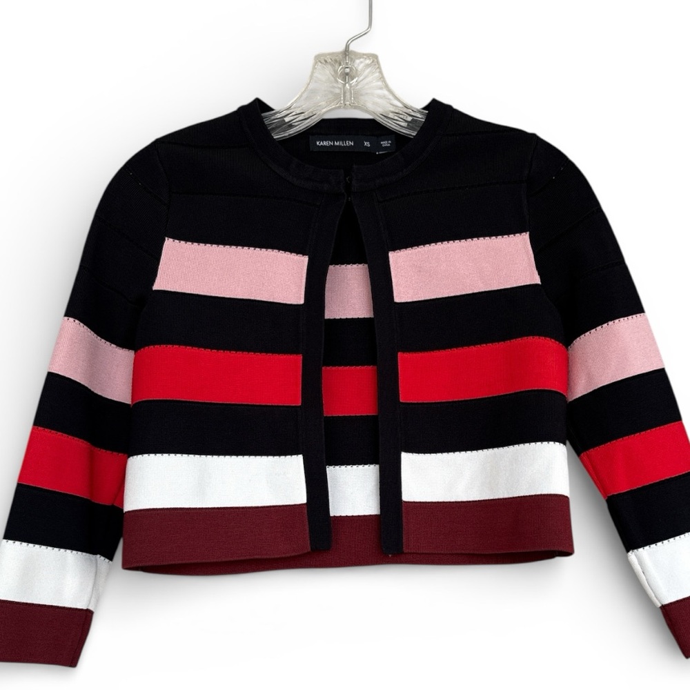 Karen Millen Bold Striped Cardigan Cropped Size XS - Picture 2 of 11